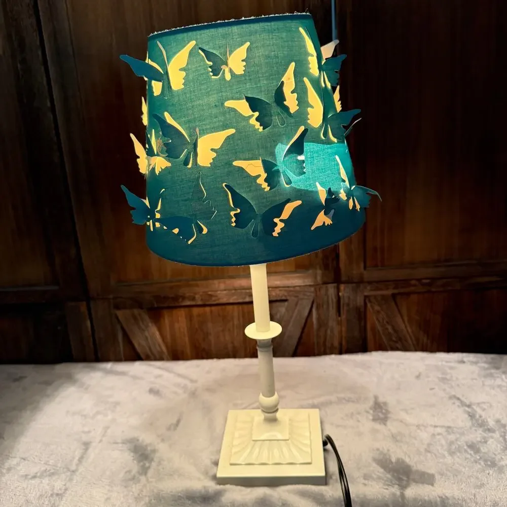 Arcadia Butterfly Table Lamp Aqua Shade 3D Butterflies Cottage Decor 19